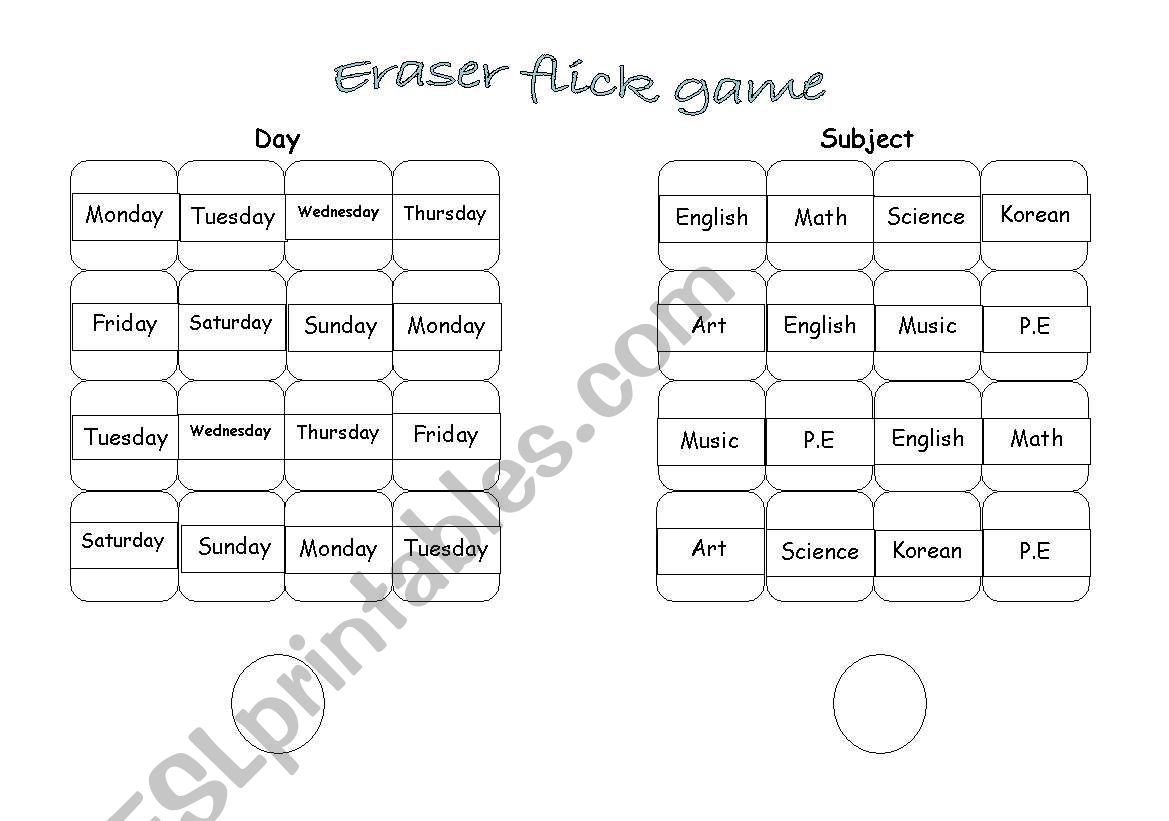 Days and subject speaking game.