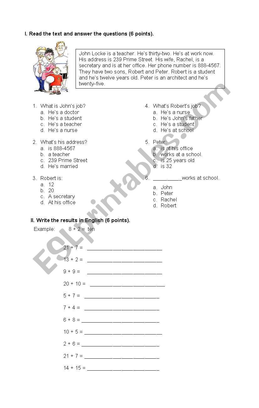 Verb to Be, Numbers and Jobs worksheet