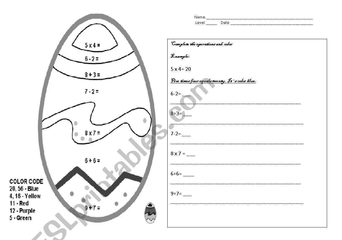 easter egg solve math operation and color