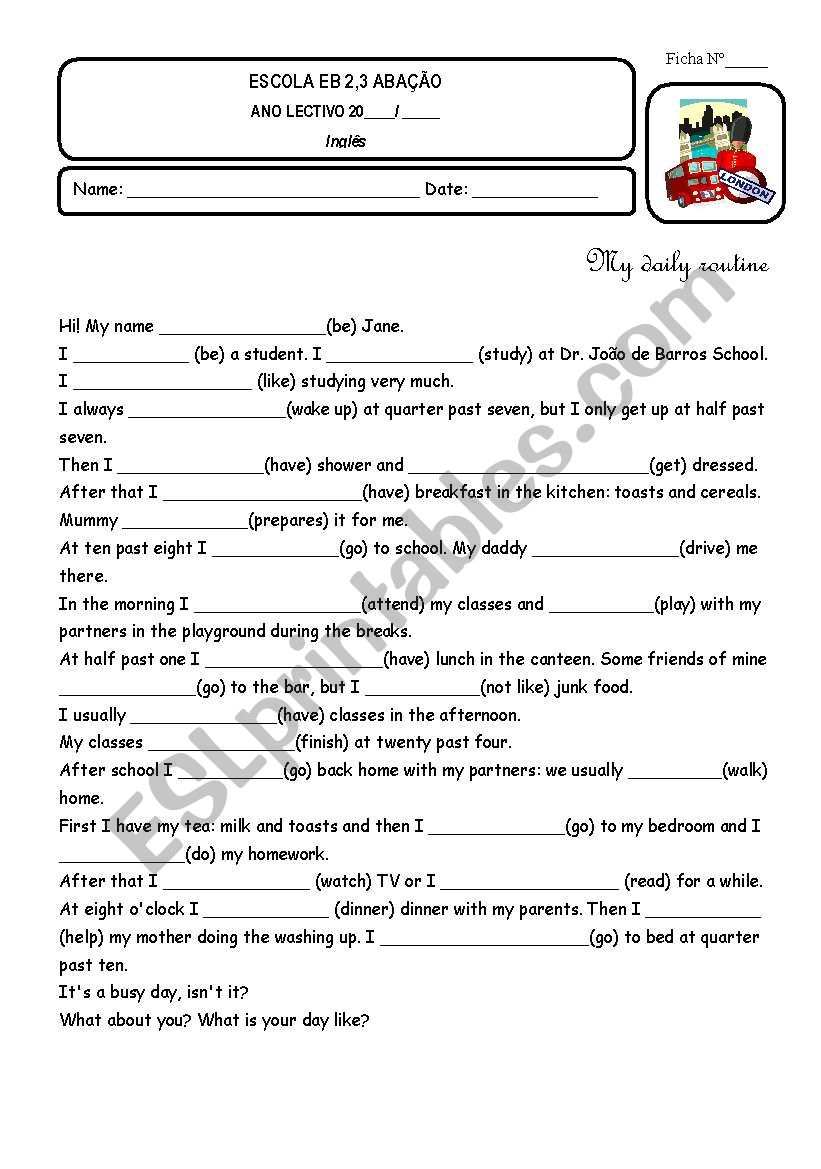 My daily routine worksheet