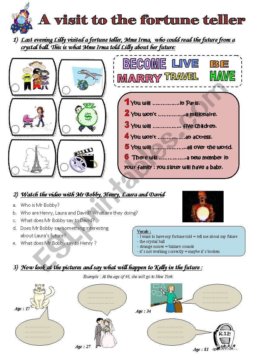 A visit to the fortune teller - will/wonÂ´t - video extract  **Editable & Key answers**