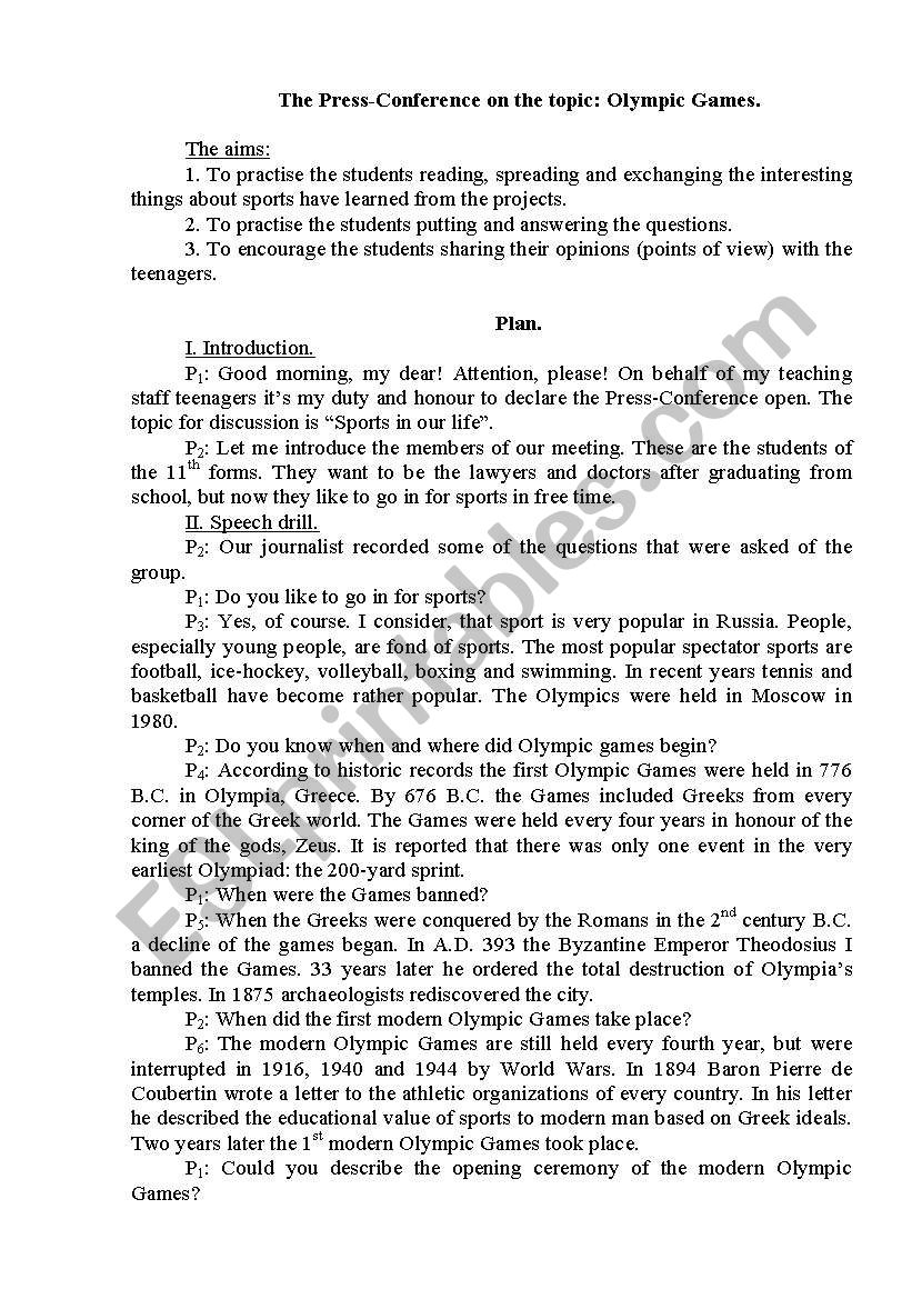 Olympic games worksheet