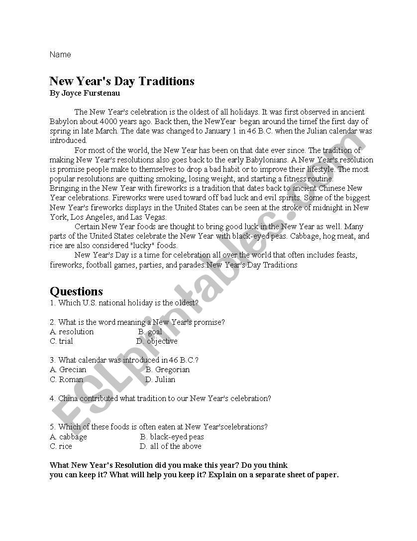 New Years worksheet