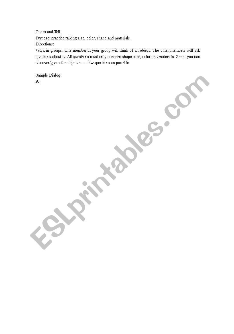 Guess and Tell worksheet