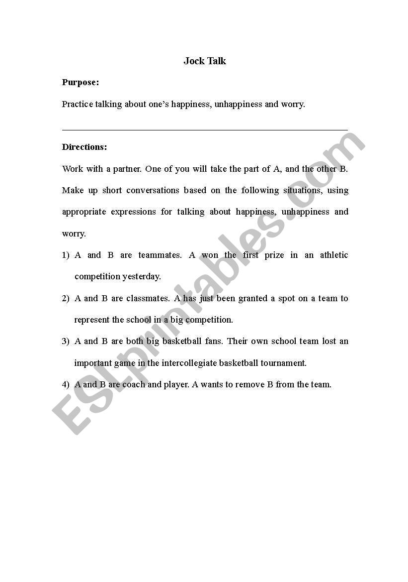 Jock Talk worksheet