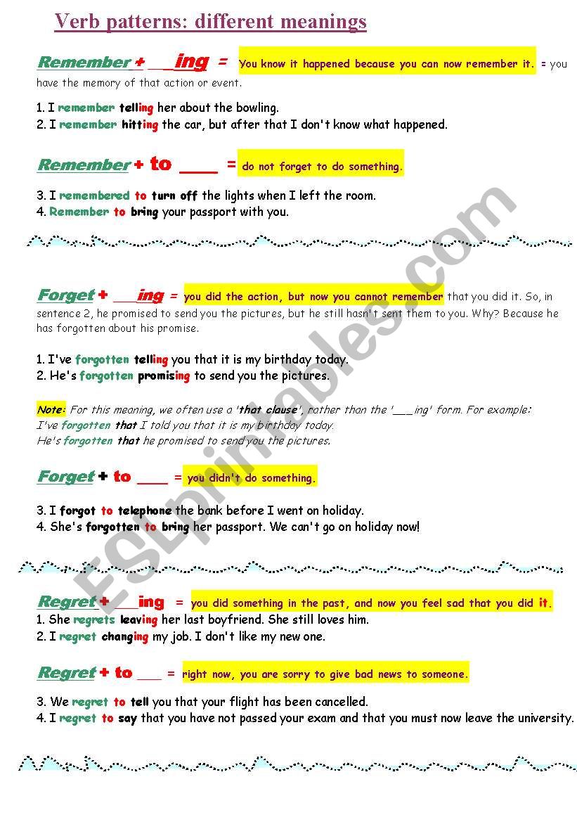 verb pattern_different meanings