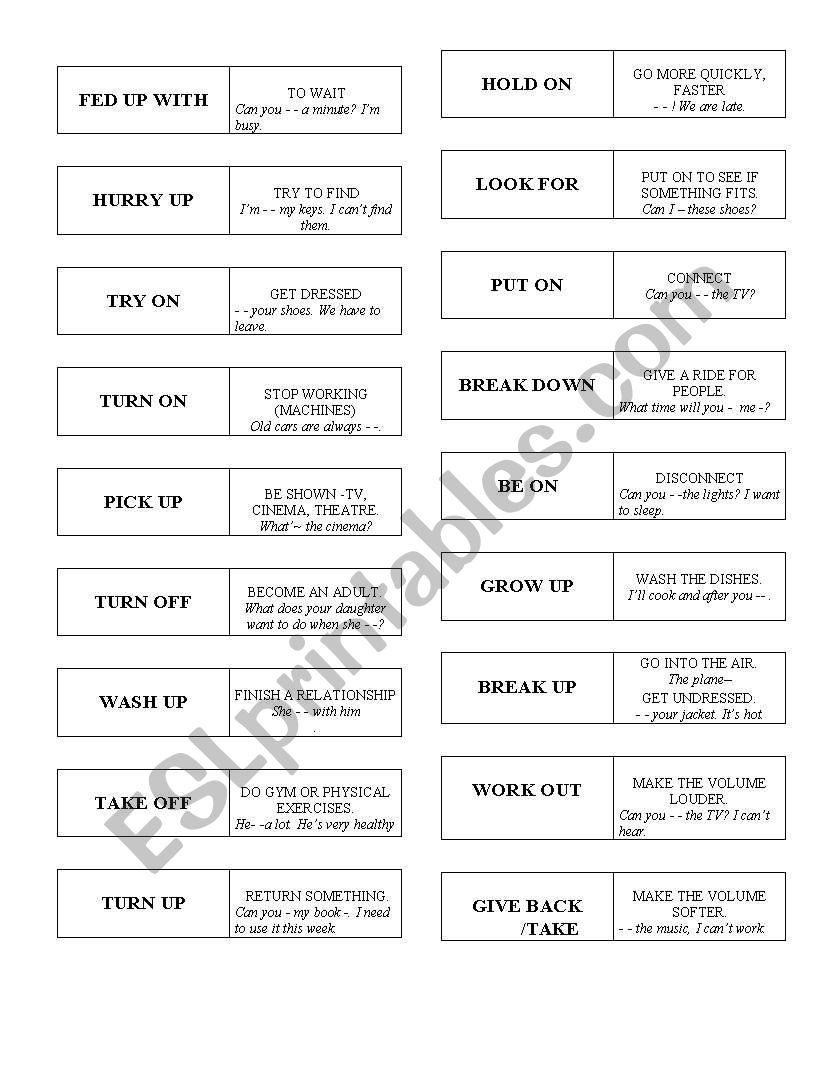 Phrasal verbs domino worksheet