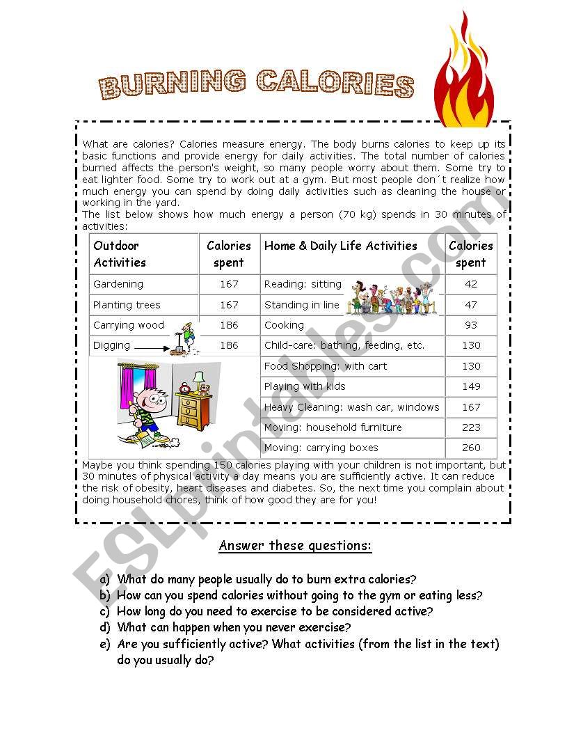 BURNING CALORIES worksheet