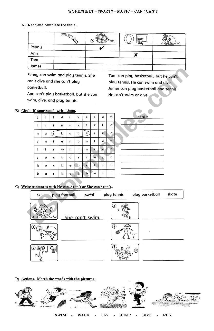 Sports and music worksheet