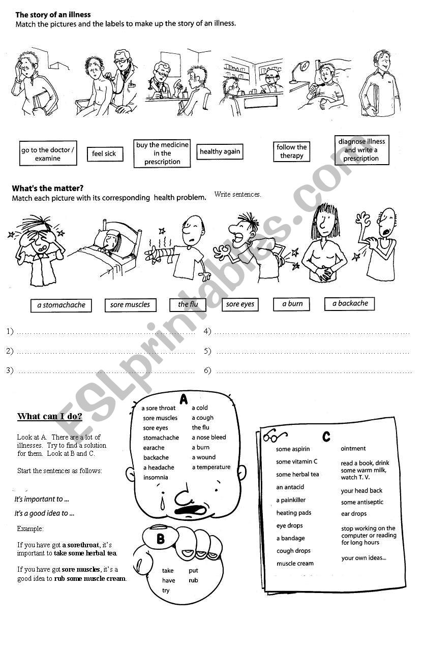 the story of an illnes worksheet
