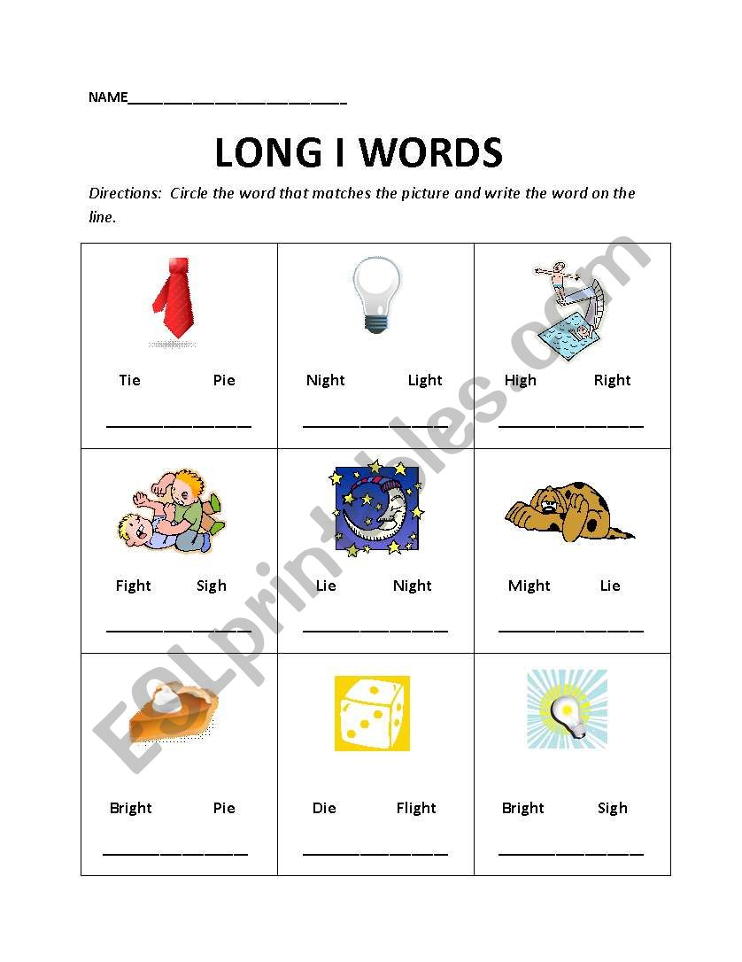 Long i Words worksheet