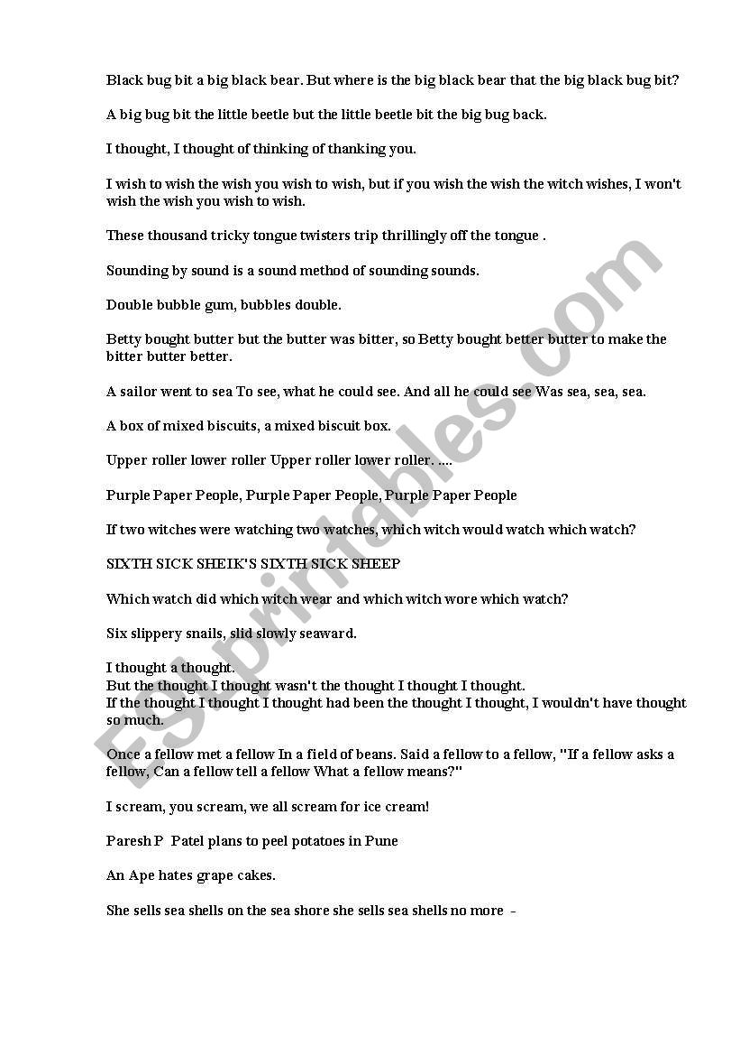 tongue-twisters worksheet