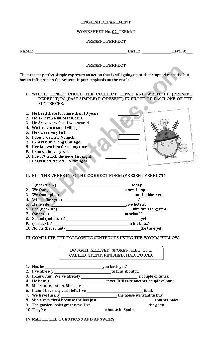 PRESENT PERFECT worksheet