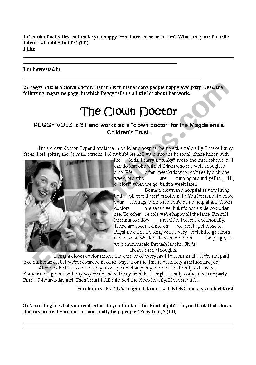 Test - The Clown Doctor worksheet
