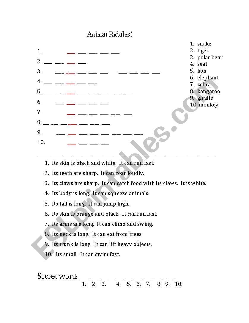 Zoo Animal Riddles  worksheet