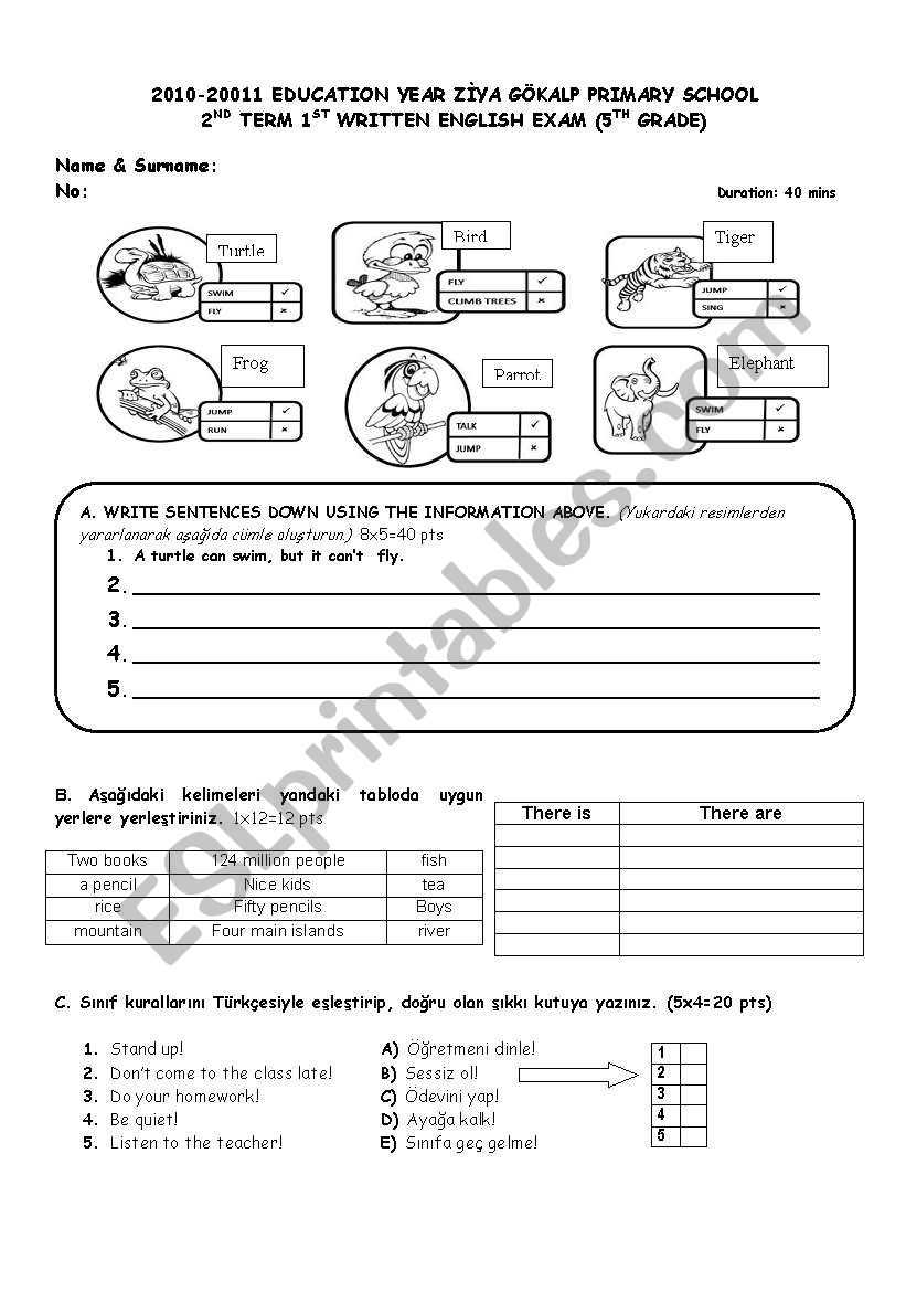  exam 5th grade.. according to spot on coursebook