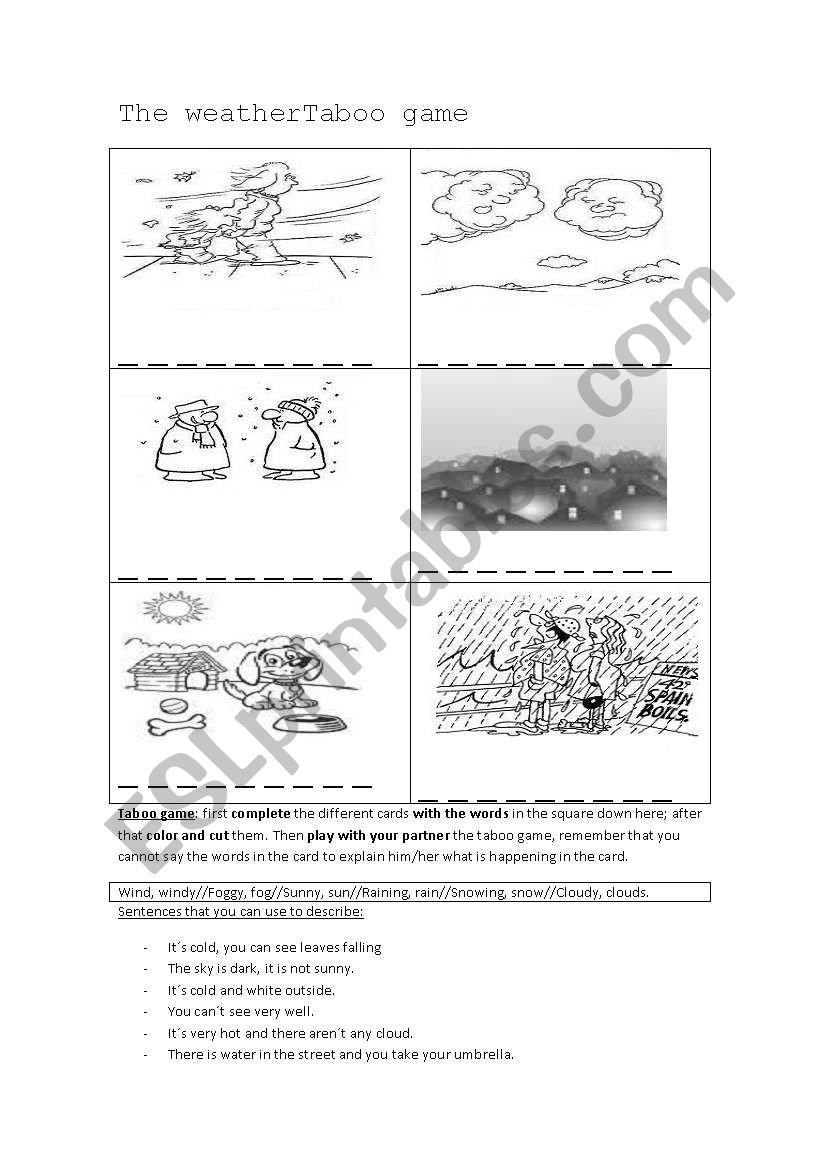 The weather taboo game worksheet