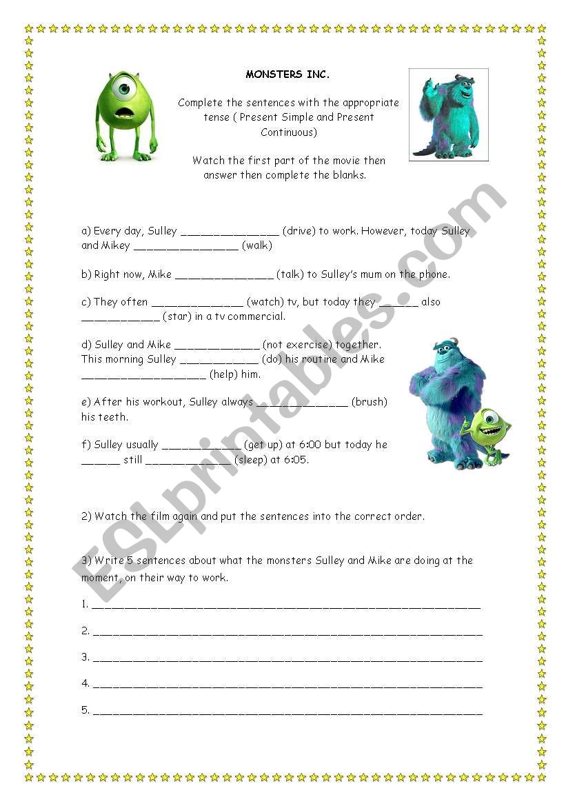 Monsters Inc. worksheet