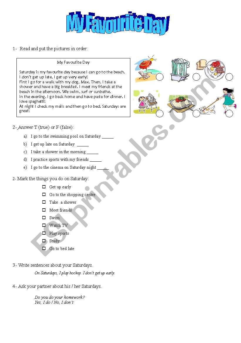 My favourite day worksheet