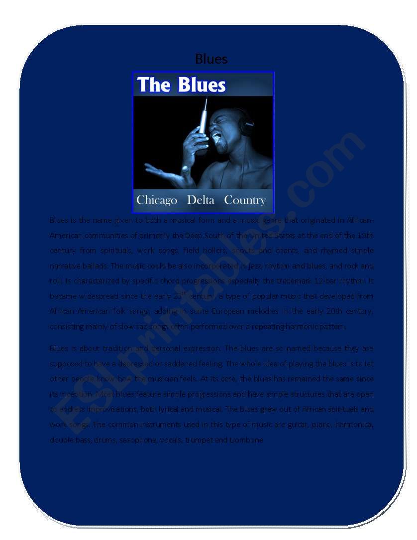 Music Genre 7 ( Blues) worksheet