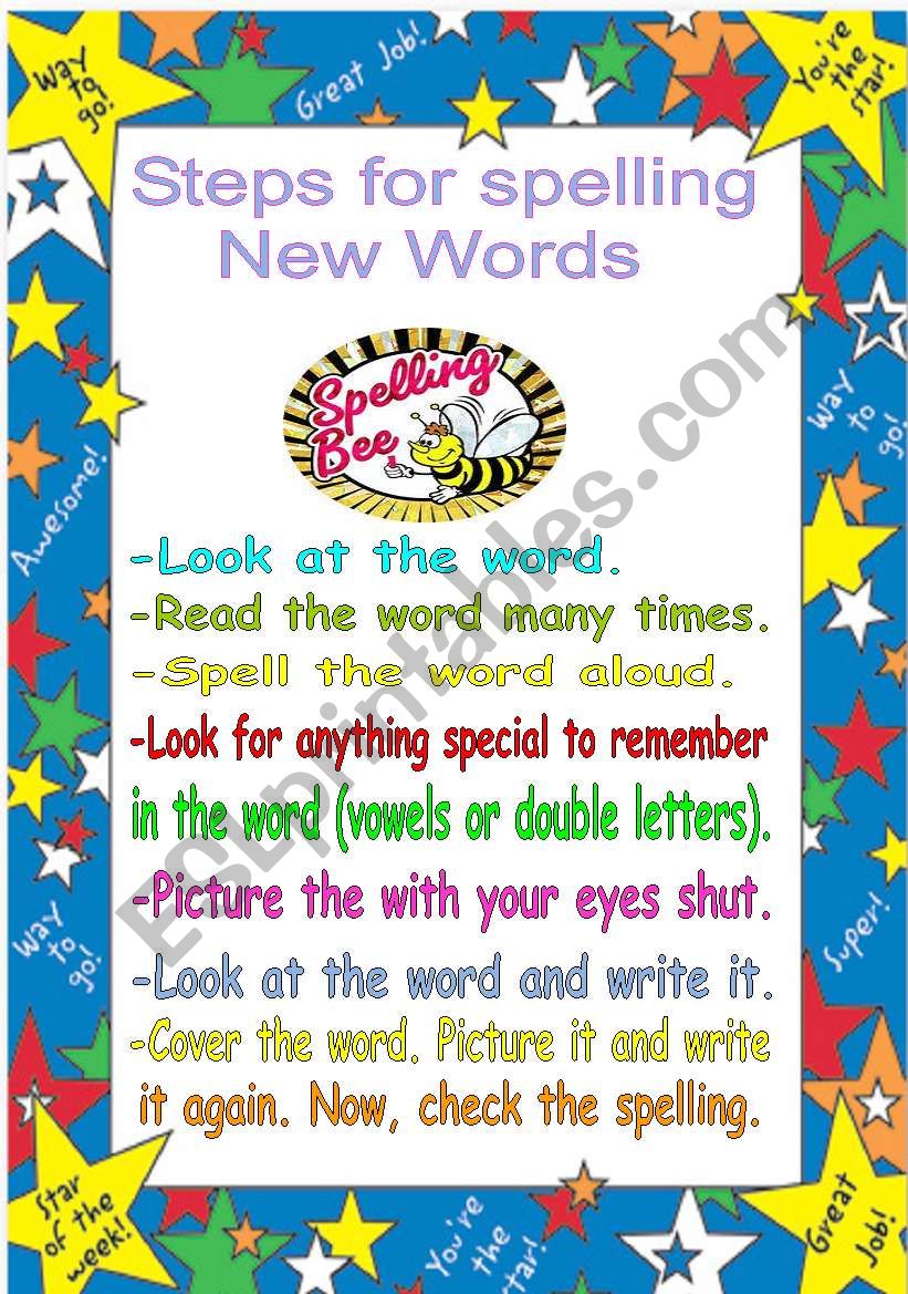 Steps for speeling new words / poster