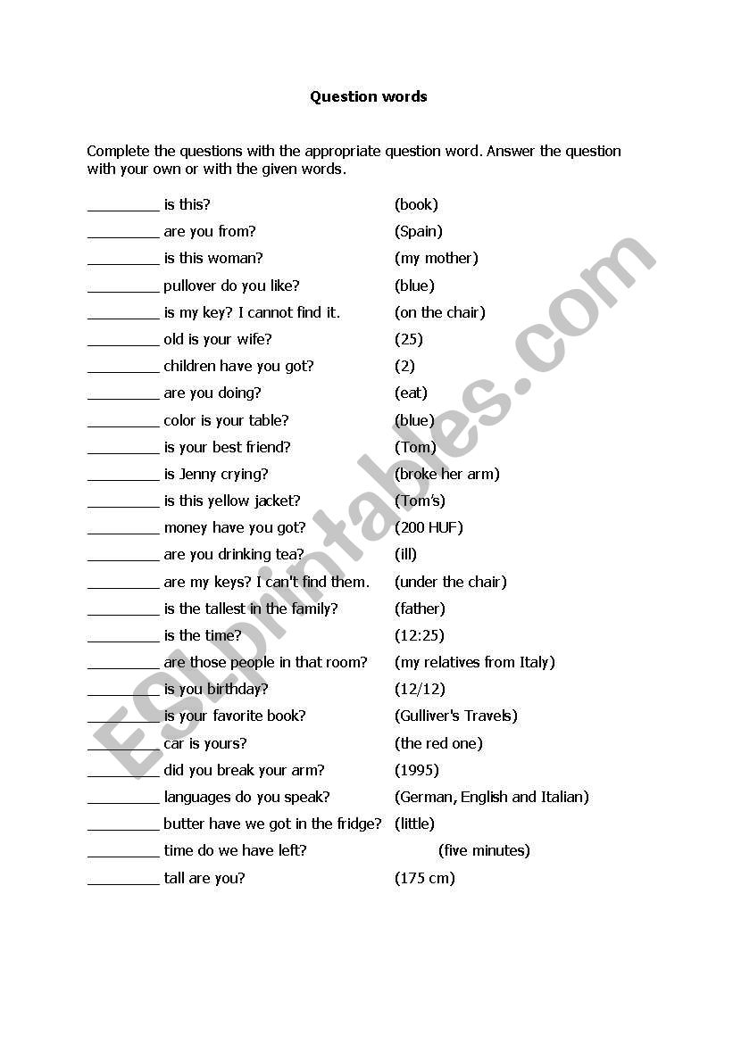 QUESTION WORDS worksheet