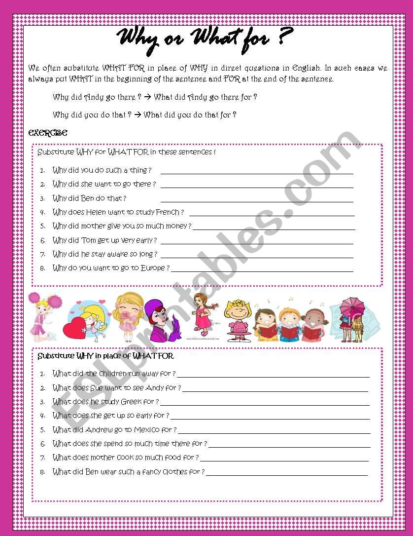 Why or What for ? worksheet