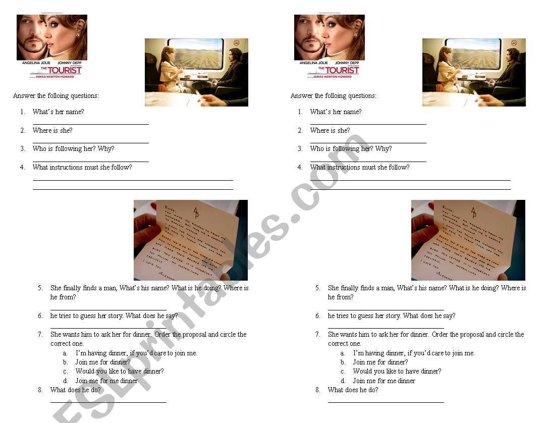 the tourist - 1st part worksheet