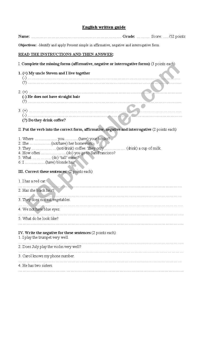 Present Simple worksheet