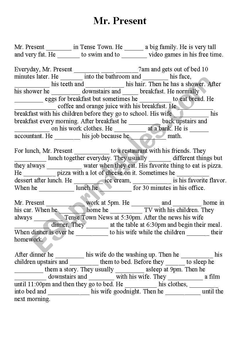 Mr. Present Blanks worksheet