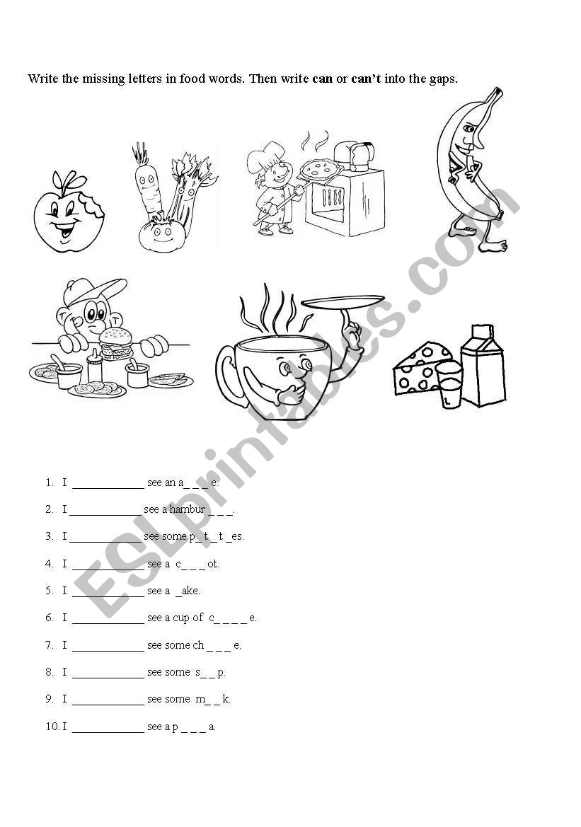 Food and can/cant worksheet