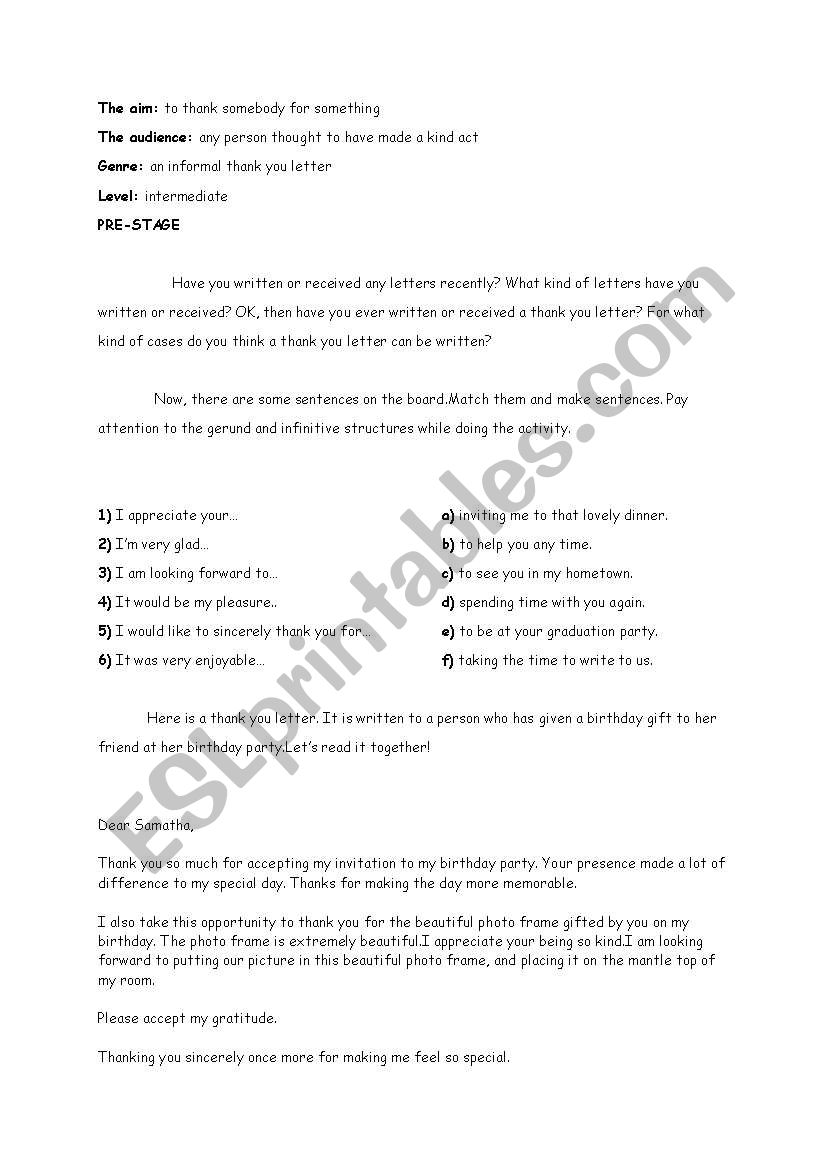 thank you letter  worksheet