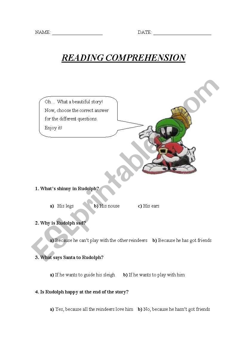 READING COMPREHENSION worksheet
