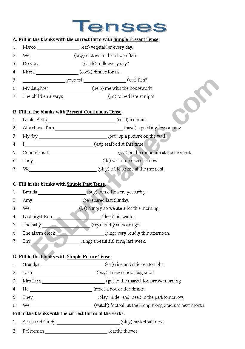 tenses  worksheet