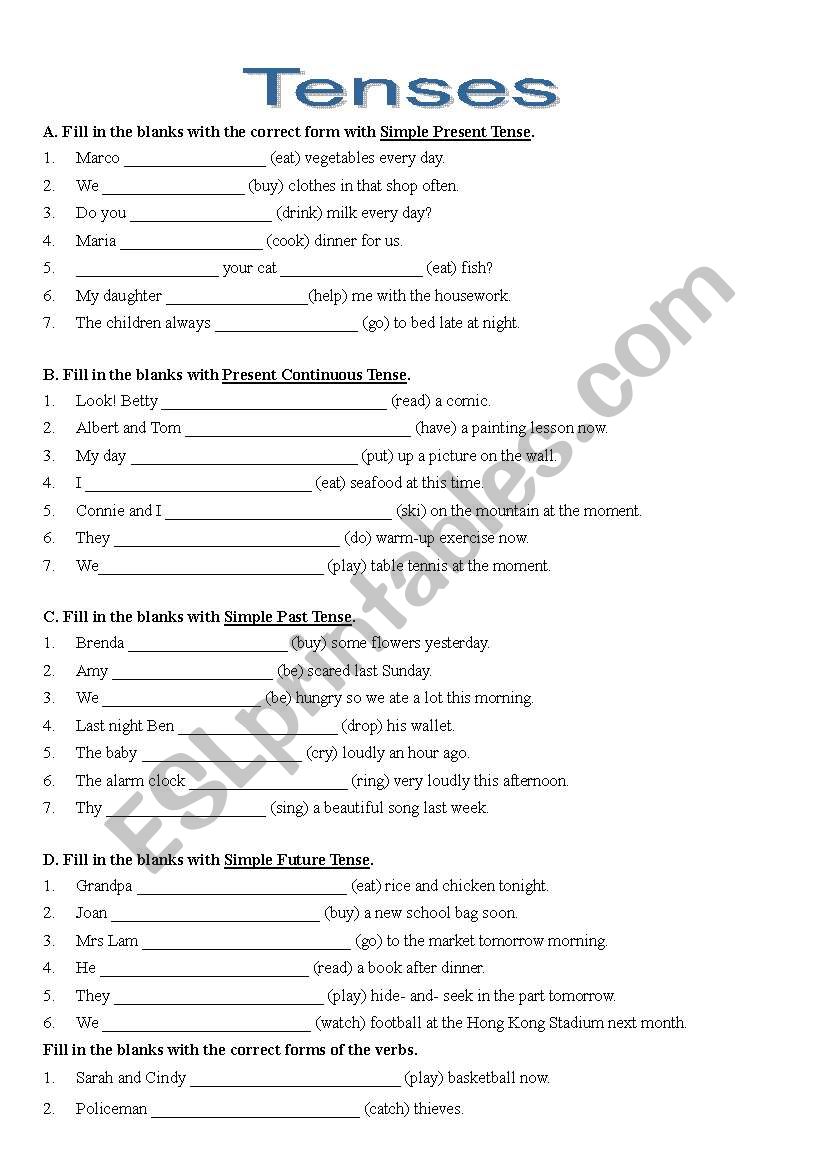 Esl Tenses Exercises