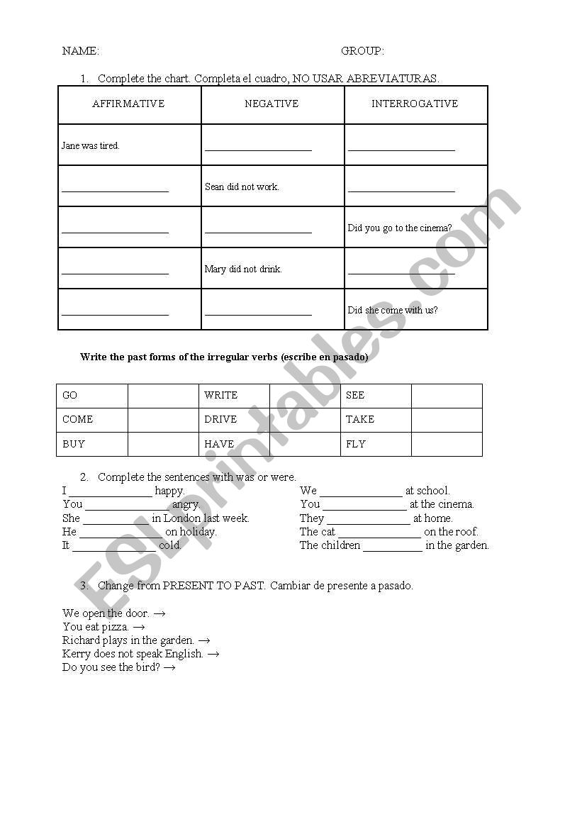 REVIEW ON PAST TENSE worksheet