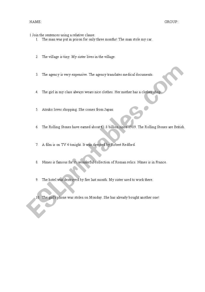 RELATIVE PRONOUNS worksheet