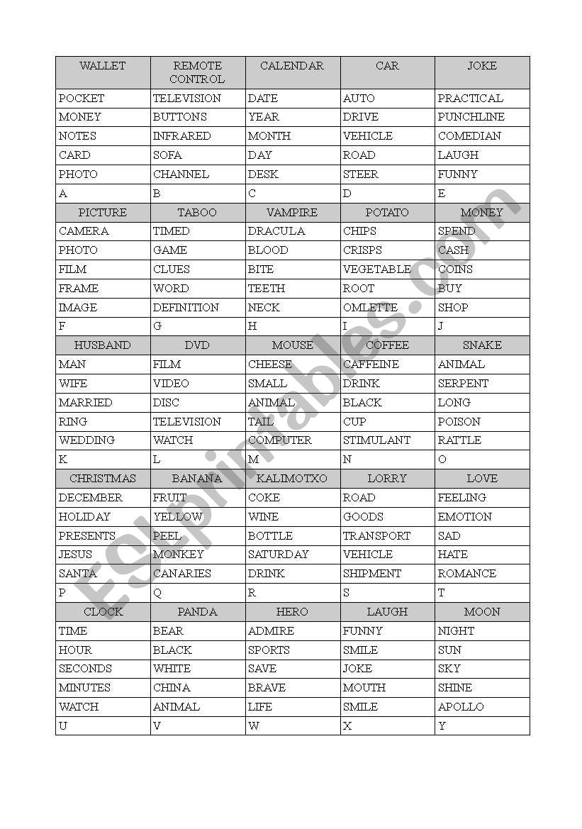 Taboo Type Vocabulary Game Esl Worksheet By Reyking Taboo Type Vocabulary Game Esl Worksheet By Reyking