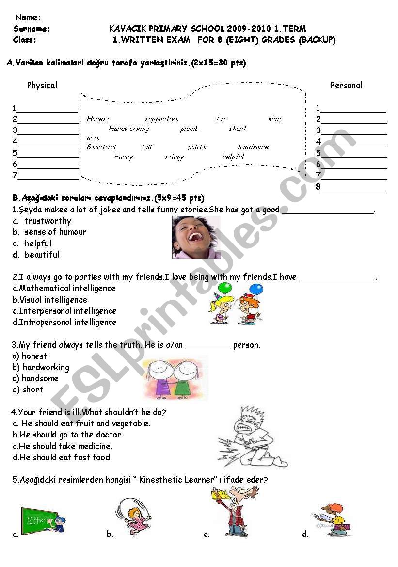 8th Grades Exam worksheet