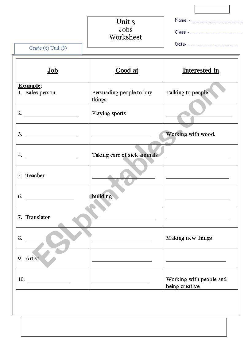 jobs worksheet