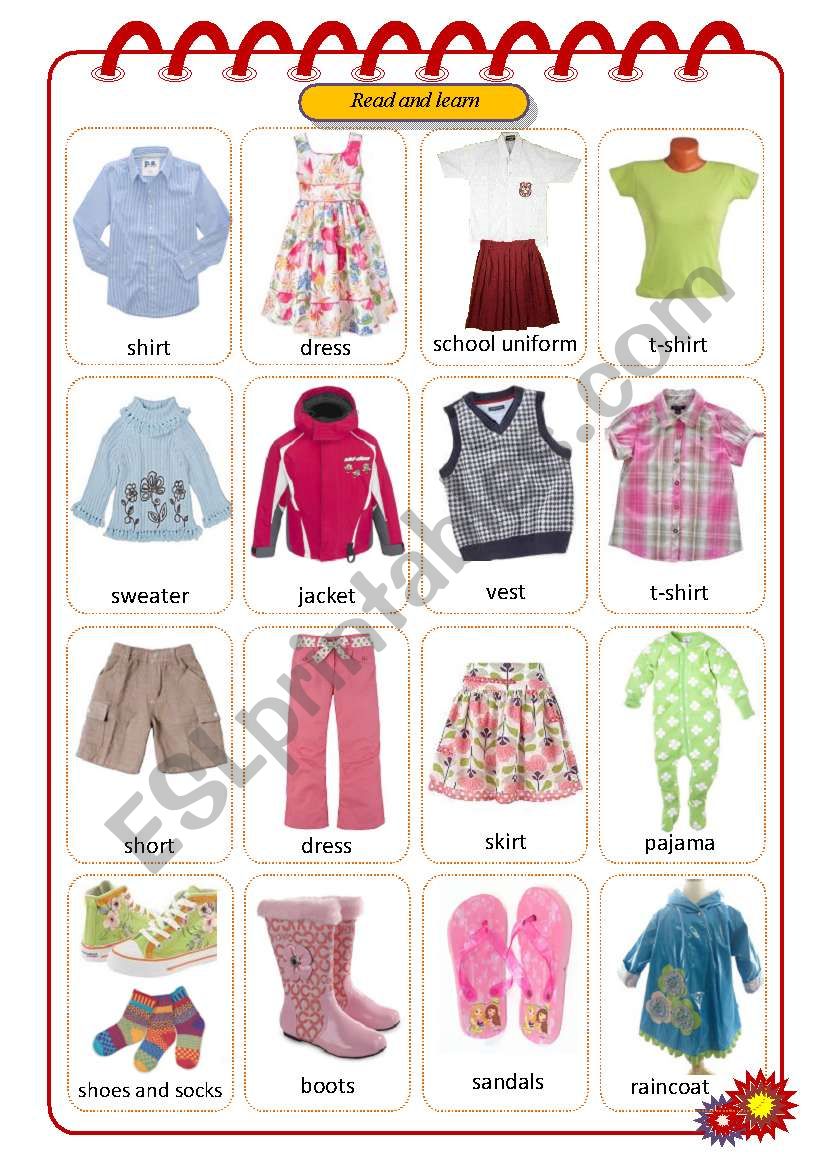 clothes flash card worksheet