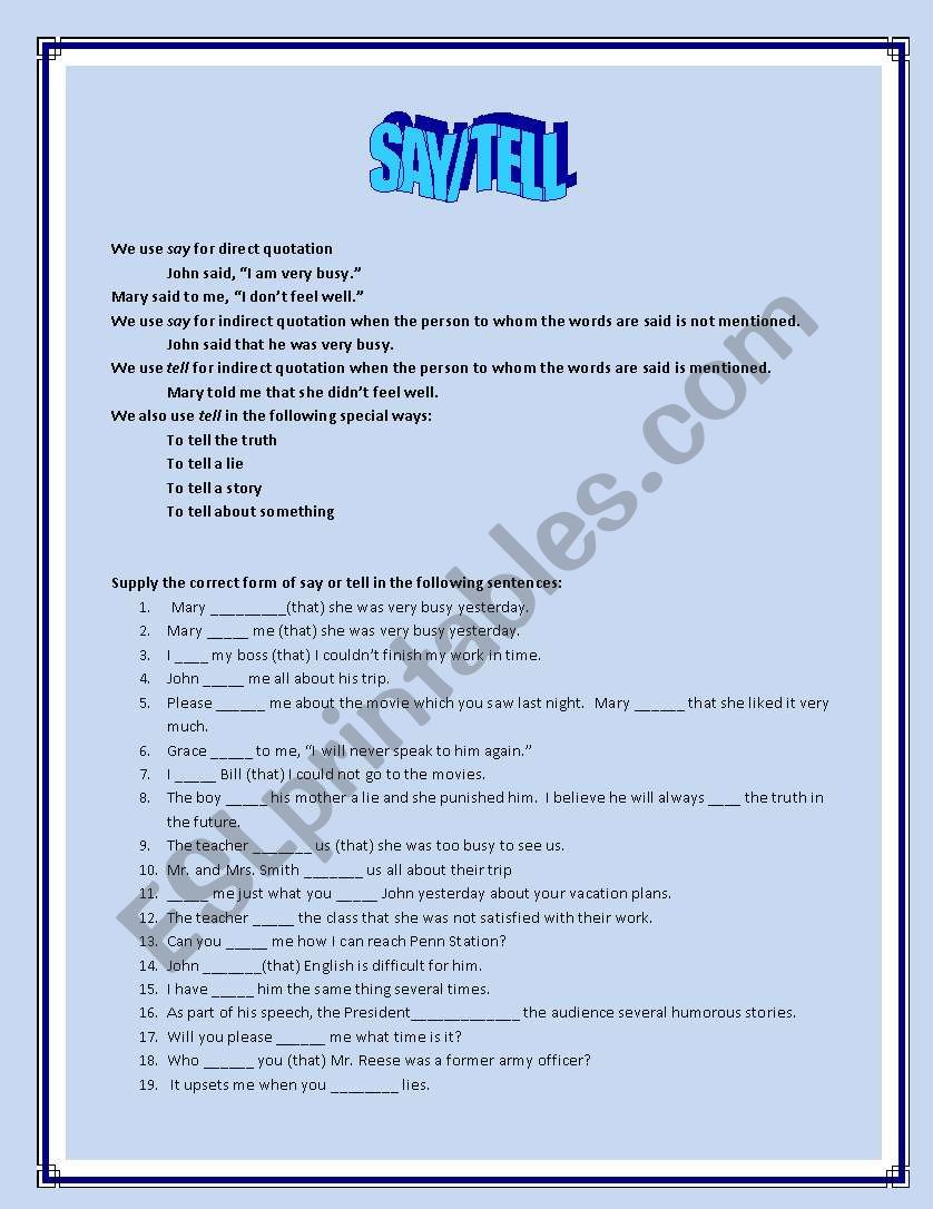 Say/Tell worksheet