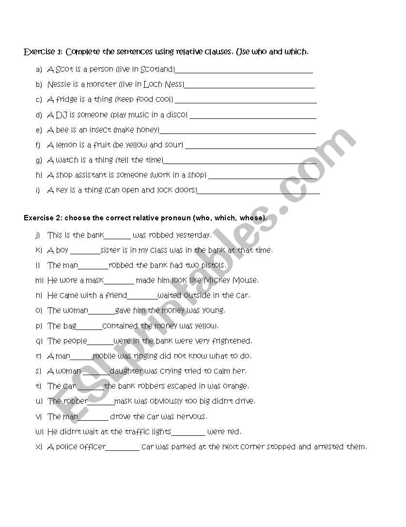 Relative pronoun worksheet