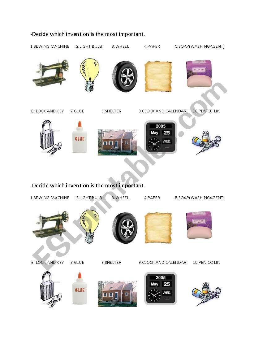 inventions worksheet