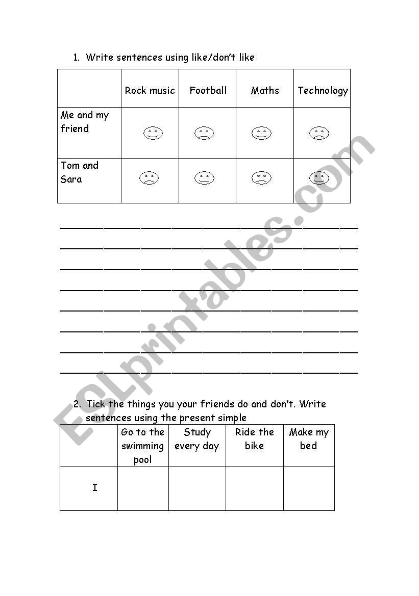Present simple: Like and Dont like.