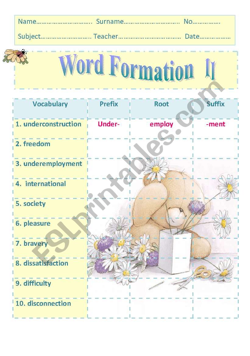 word formation worksheet