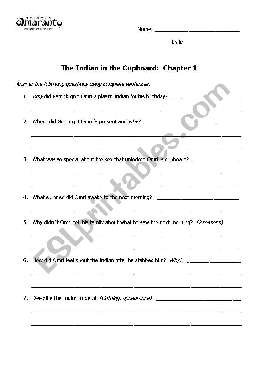 The Indian in the Cupboard comprehension questions