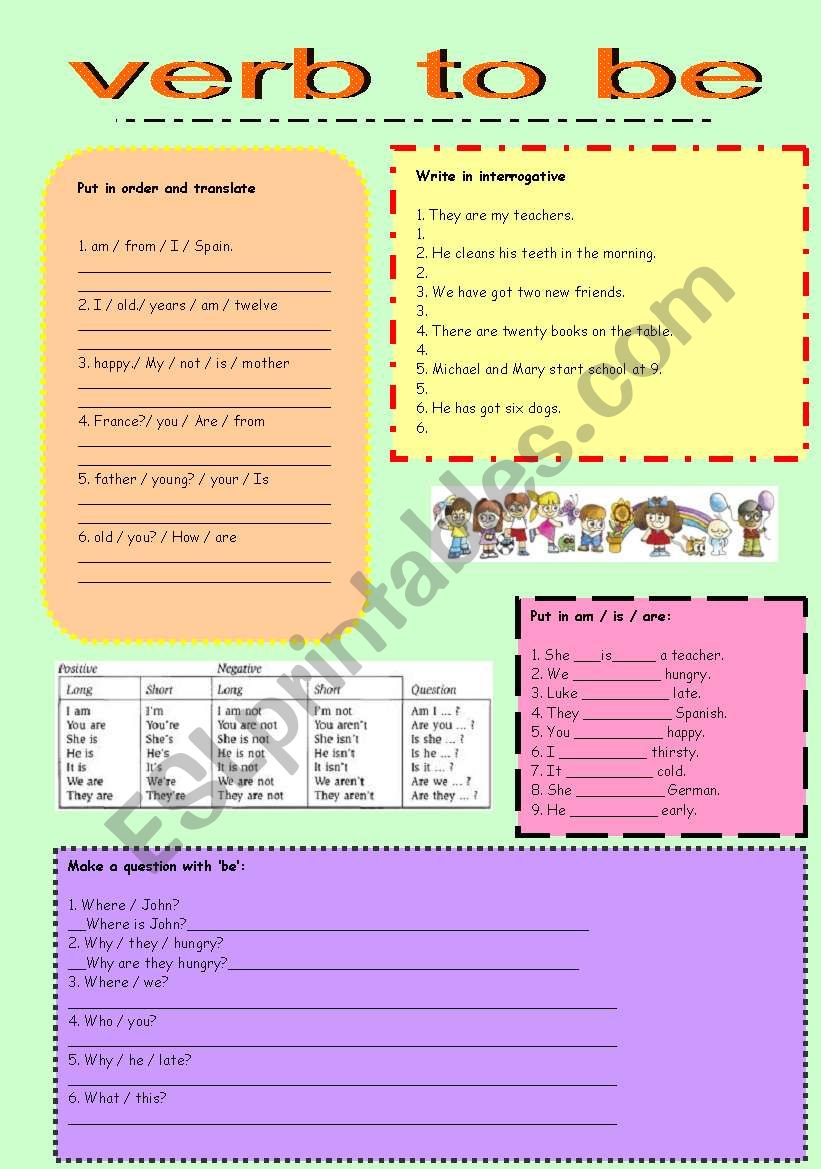 verb to be worksheet