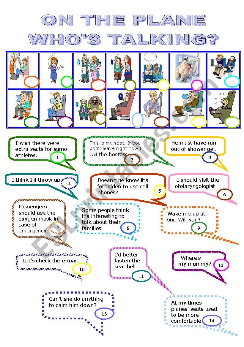 ON THE PLANE/WHOS TALKING?/1 worksheet