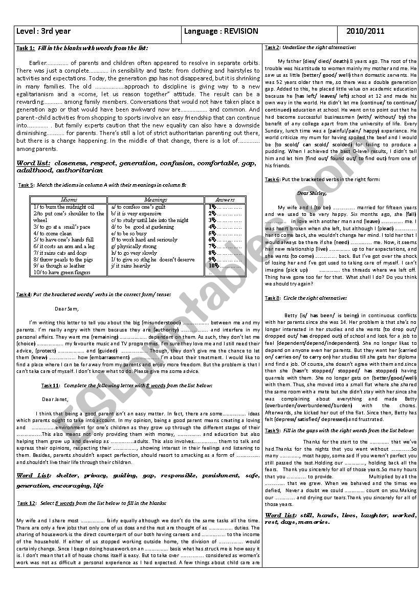 Bac 4th form year revision worksheet